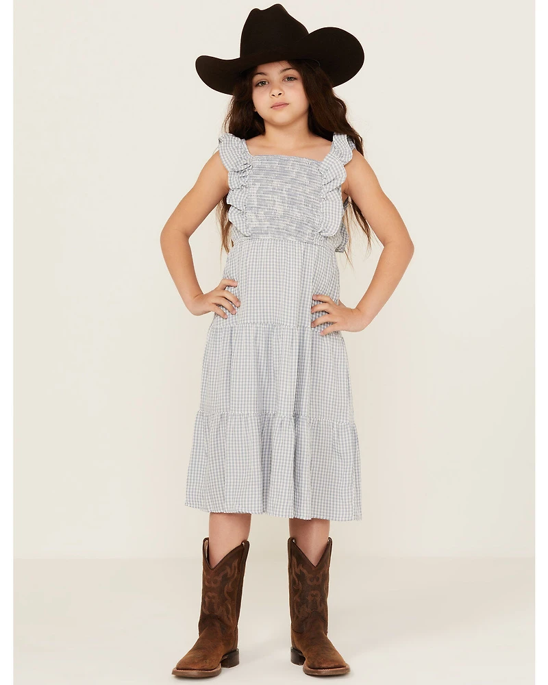 Hayden LA Girls' Gingham Print Puff Sleeve Midi Dress