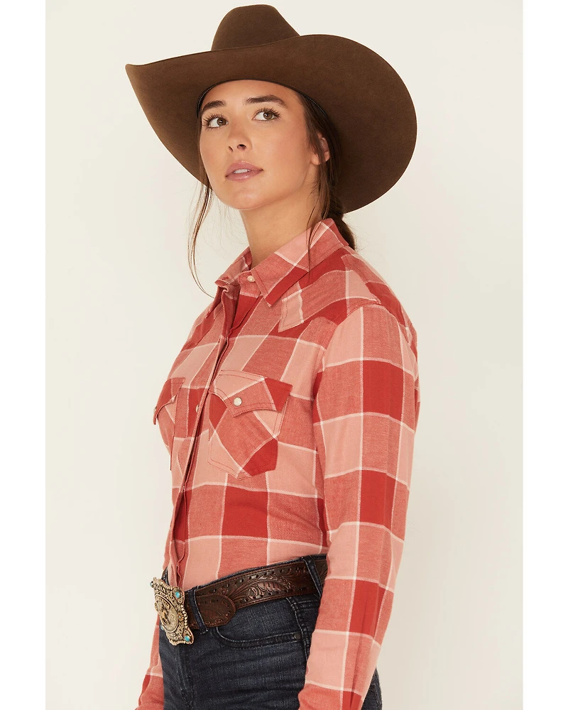 Wrangler Women's Boot Barn Exclusive Plaid Print Long Sleeve Western Flannel Pearl Snap Shirt