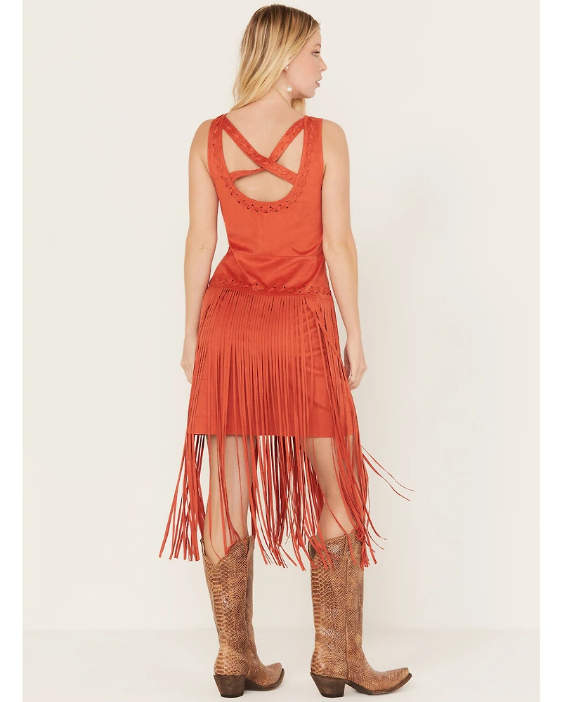 Idyllwind Women's Country Mannor Faux Suede Fringe Mini Dress