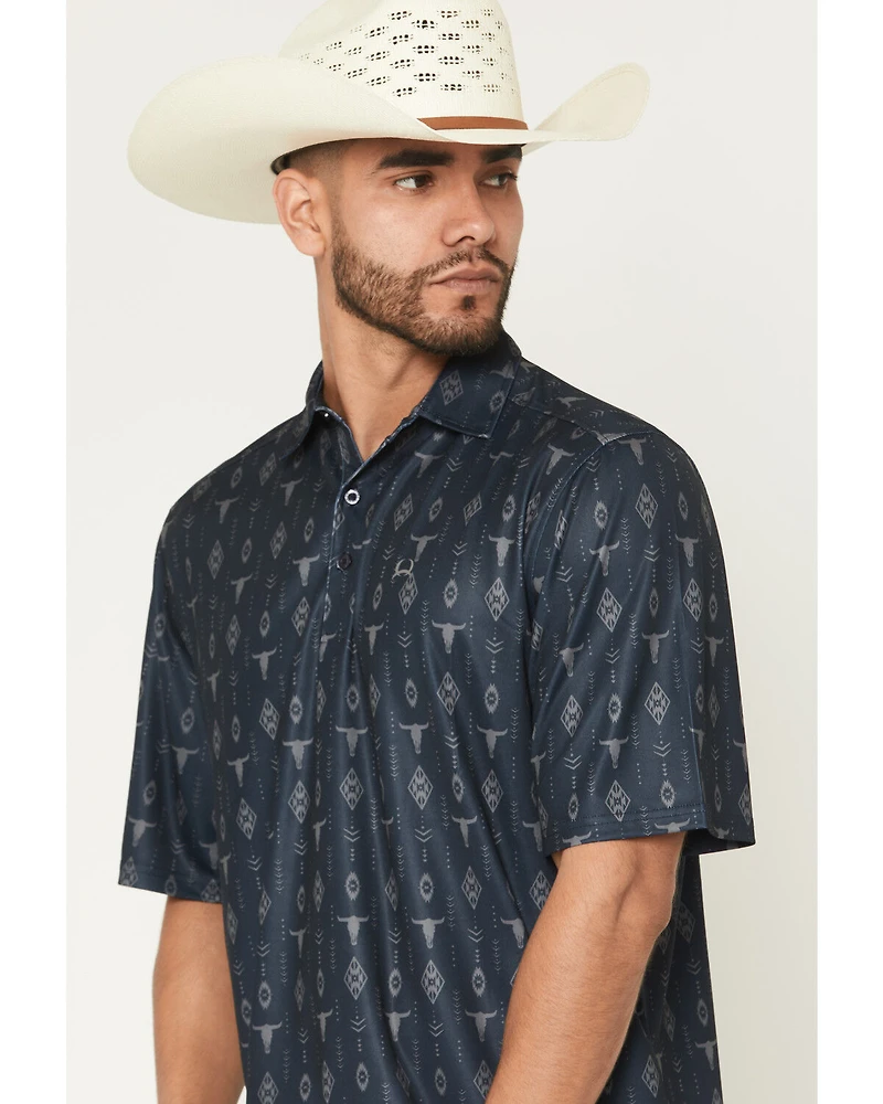 Cinch Men's Steerhead Print Short Sleeve Button-Down Stretch Polo