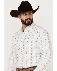 Ely Walker Men's Floral Striped Long Sleeve Pearl Snap Western Shirt