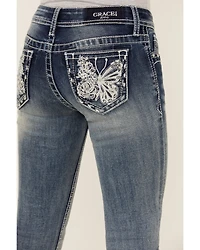 Grace LA Girls' Medium Wash Butterfly Pocket Bootcut Stretch Denim Jeans
