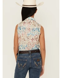 Shyanne Girls' Floral Print Sleeveless Snap Western Shirt
