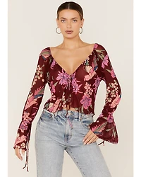 Free People Women's Floral Print Of Paradise Tie Front Crop Top