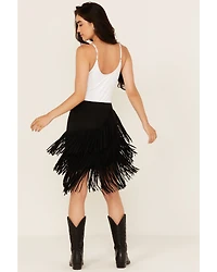 Idyllwind Women's Tina Asymmetrical Faux Suede Fringe Mini Skirt