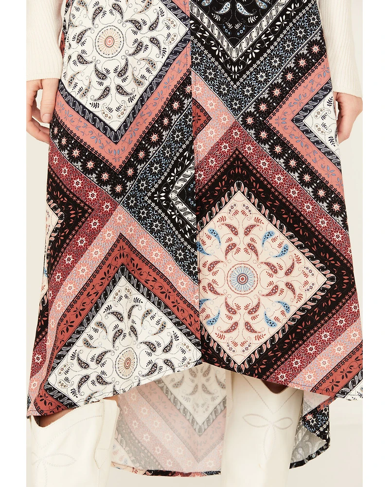 Shyanne Women's Patchwork Printed Hi Lo Slit Skirt