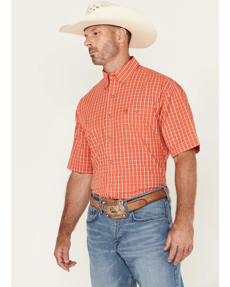 George Strait by Wrangler Men's Plaid Print Short Sleeve Button-Down Stretch Western Shirt