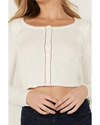 Idyllwind Women's Daisy Trail Pointelle Button Front Long Sleeve Top
