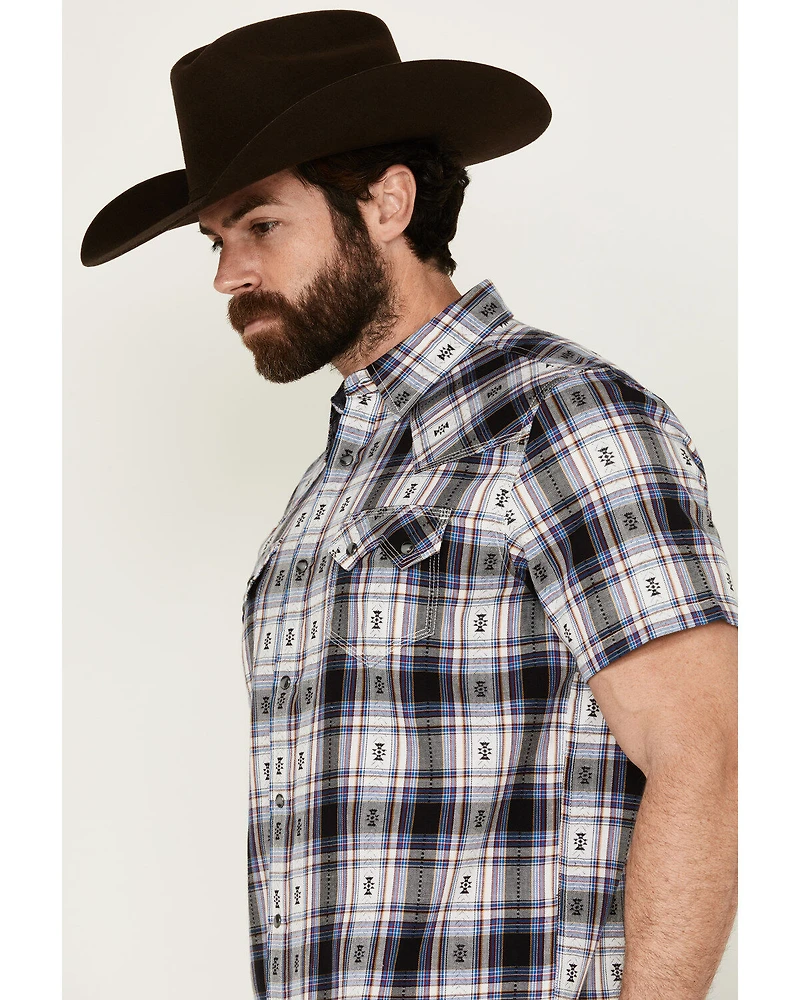 Moonshine Spirit Men's Wreckless Plaid Print Short Sleeve Snap Western Shirt