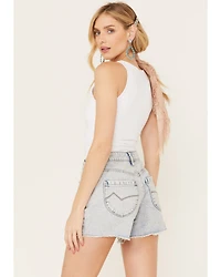 Cleo + Wolf Women's Light Wash Mid Rise Denim Distressed Shorts