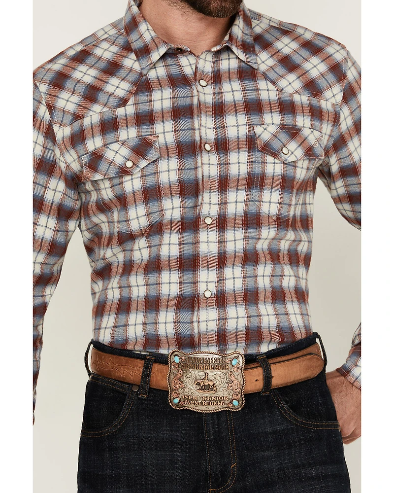 Blue Ranchwear Men's Forest Plaid Print Long Sleeve Snap Western Shirt