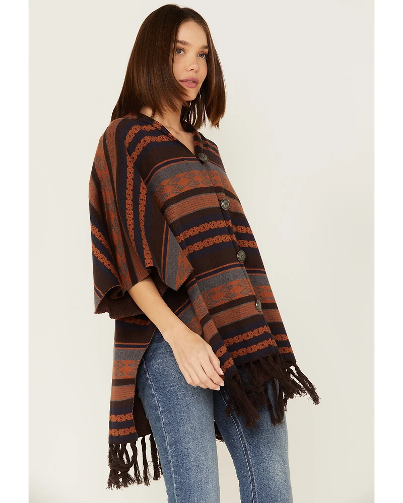 Cruel Girl Women's Southwestern Striped Print Poncho