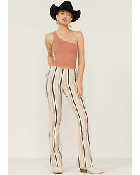 Rock & Roll Denim Women's Striped Pull On Flare Jeans