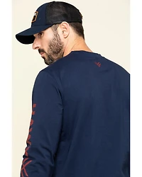 Hawx Men's Navy Sleeve Logo Long Work T-Shirt - Tall