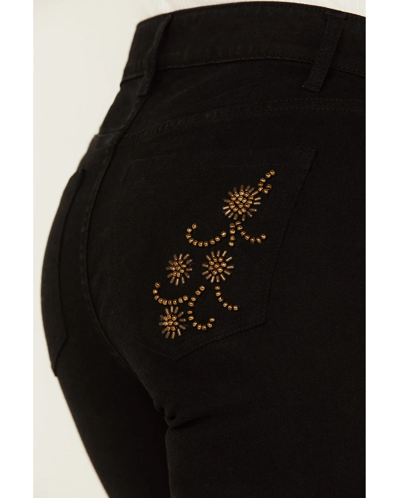 Shyanne Women's Sand Palm High Rise Embellished Flare Jeans