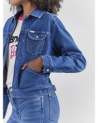 Wrangler® X Barbie™ Women's Dark Wash Logo Zip Front Denim Jacket