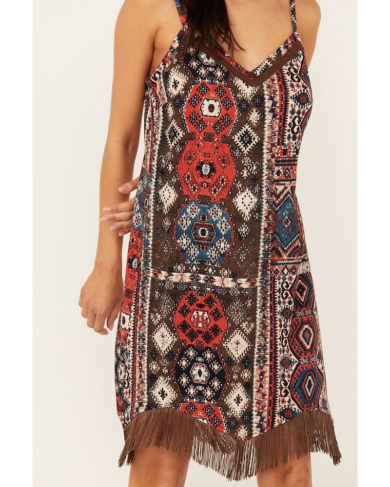 Idyllwind Women's Yearling Printed Fringe Mini Slip Dress