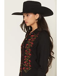 Rock & Roll Denim Women's Floral Embroidered Retro Snap Western Shirt