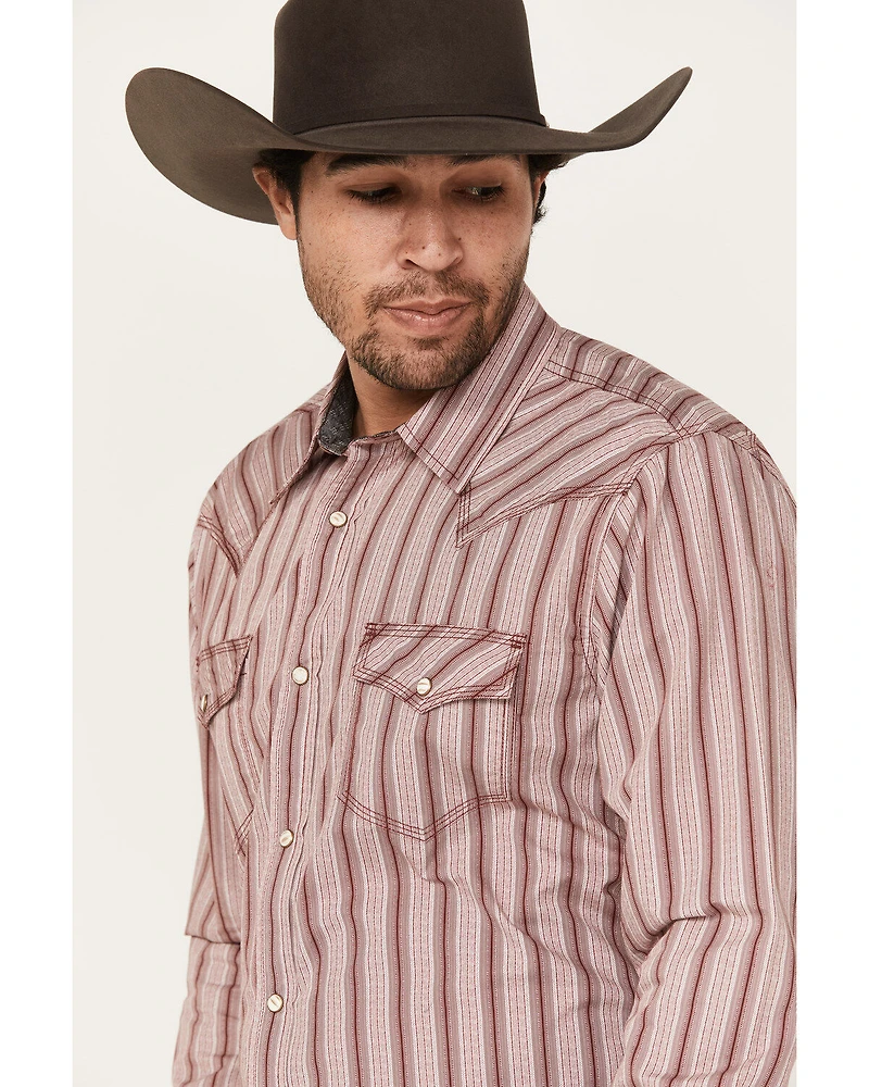 Moonshine Spirit Men's Red Canyon Striped Long Sleeve Pearl Snap Western Shirt