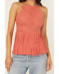 Shyanne Women's Stretch Lace Halter Fringe Tank