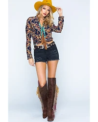 Ryan Michael Women's Aspen Southwestern Silk Print Long Sleeve Pearl Snap Western Shirt