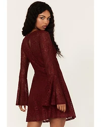 Beyond The Radar Women's Lace Tie Front Mini Dress