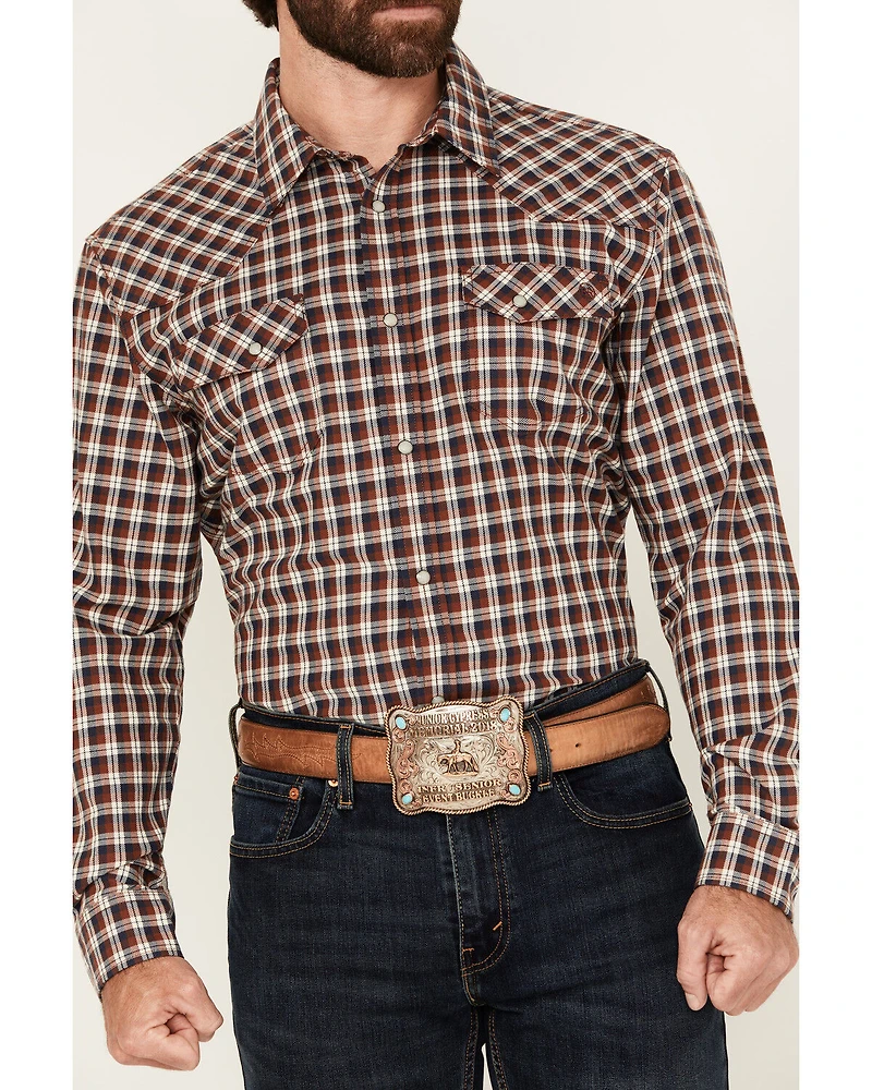 Blue Ranchwear Men's Bryce Plaid Print Long Sleeve Snap Western Shirt