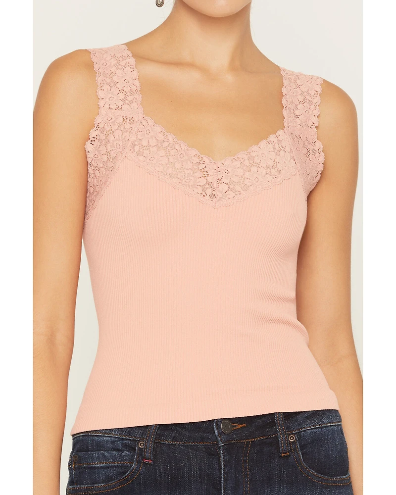 By Together Women's Seamless Lace Ribbed Tank