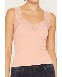 By Together Women's Seamless Lace Ribbed Tank