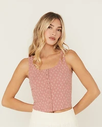 Cleo + Wolf Women's Floral Print Ribbed Sleeveless Cropped Tank Top