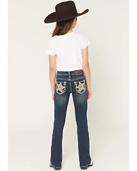 Rock & Roll Denim Girls' Dark Wash Star Embroidered Bootcut Stretch Jeans