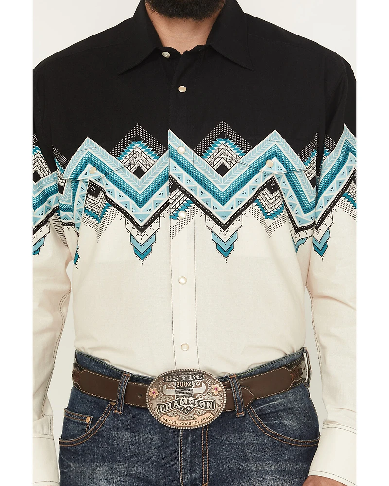 Panhandle Slim Men's Southwestern Border Print Long Sleeve Pearl Snap Western Shirt