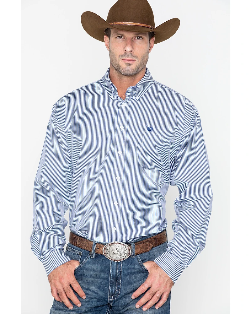 Cinch Men's Royal Blue Striped Western Shirt - Big & Tall