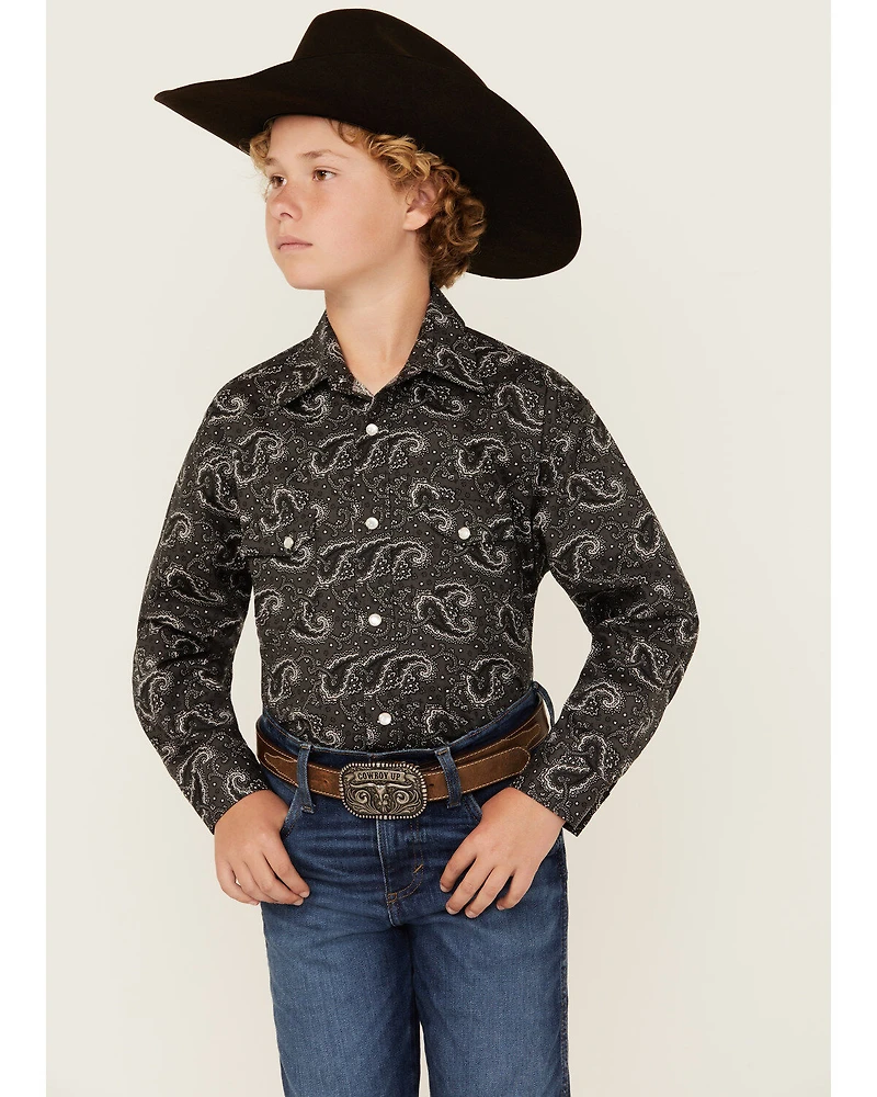 Rock & Roll Denim Boys' Paisley Print Long Sleeve Pearl Snap Western Shirt