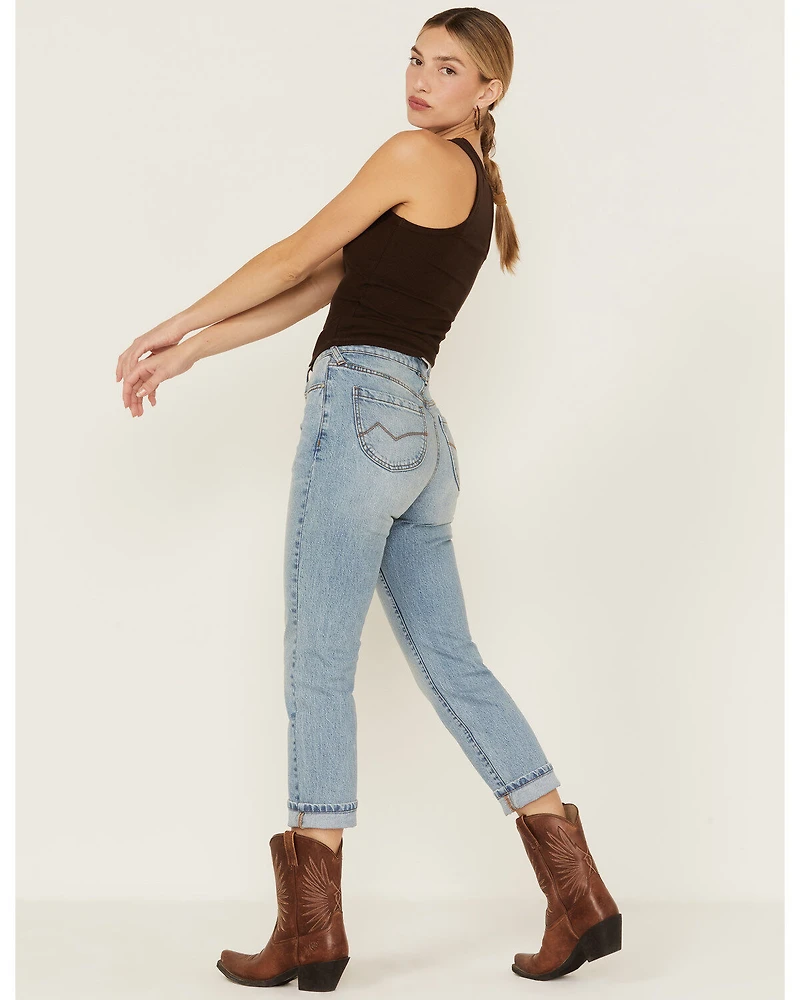 Cleo + Wolf Women's Exposed Button Fly Slim Straight Denim Jeans