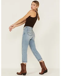 Cleo + Wolf Women's Exposed Button Fly Slim Straight Denim Jeans