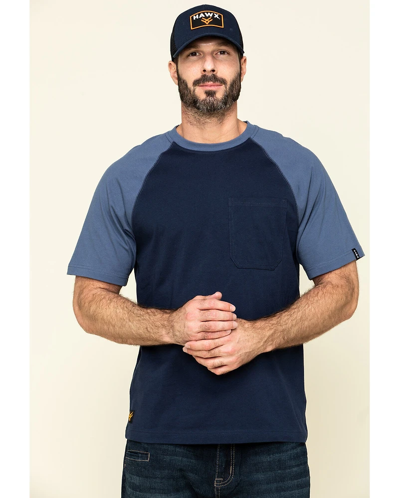 Hawx Men's Navy Midland Short Sleeve Baseball Work T-Shirt - Tall