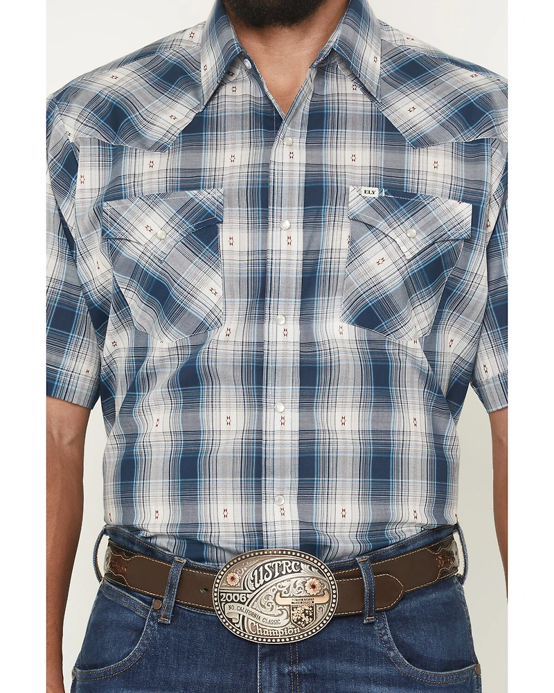 Ely Walker Men's Plaid Print Short Sleeve Pearl Snap Western Shirt