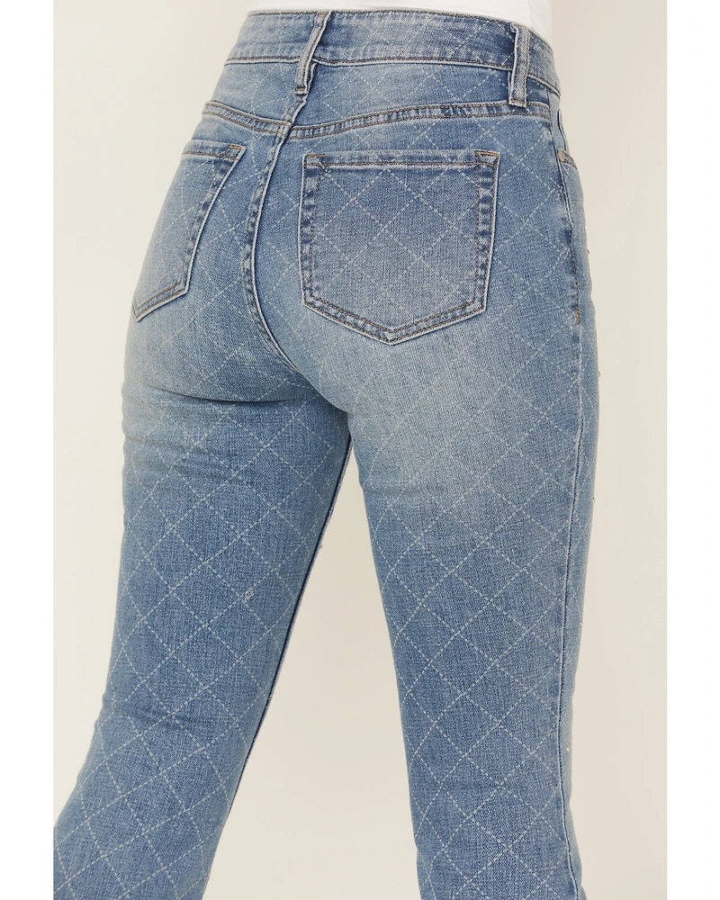 Shyanne Women's Luna Embellished High Rise Flare Stretch Denim Jeans