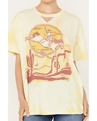 Gina Tees Women's Tie Dye Cut Out Desert Cowboy Graphic Tee