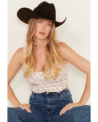 Originality Women's Floral Print Eyelet Cropped Corset Top