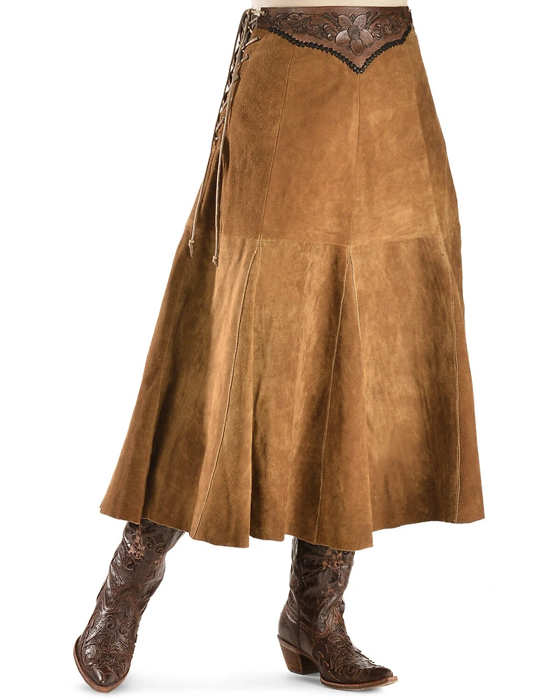 Kobler Leather Women's Choctaw Tooled Lace-Up Suede Skirt