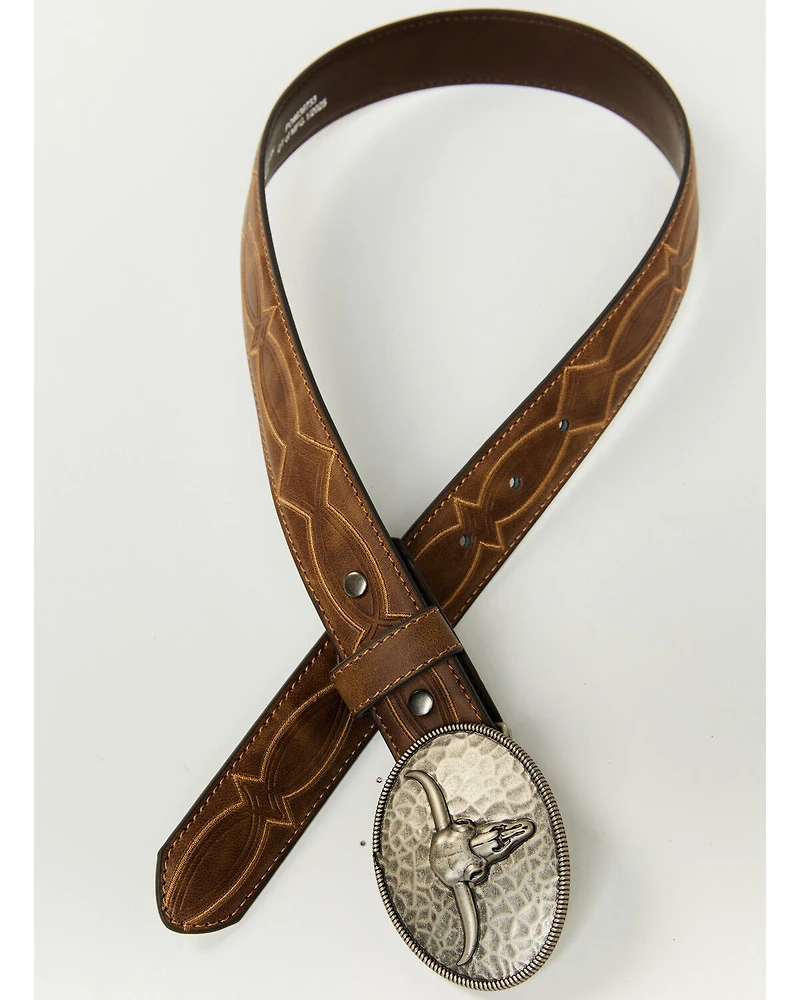 Cody James Boys' Raylan Hammered Longhorn Buckle Belt