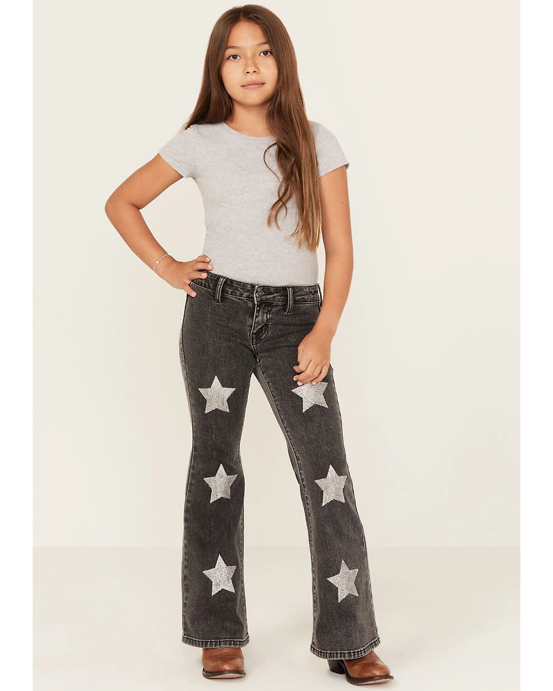 Rock & Roll Denim Girls' Glitter Star Print Flare Stretch Jeans