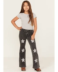 Rock & Roll Denim Girls' Glitter Star Print Flare Stretch Jeans