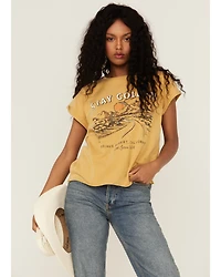 Cleo + Wolf Women's Stay Golden Rolled Sleeve Graphic Tee