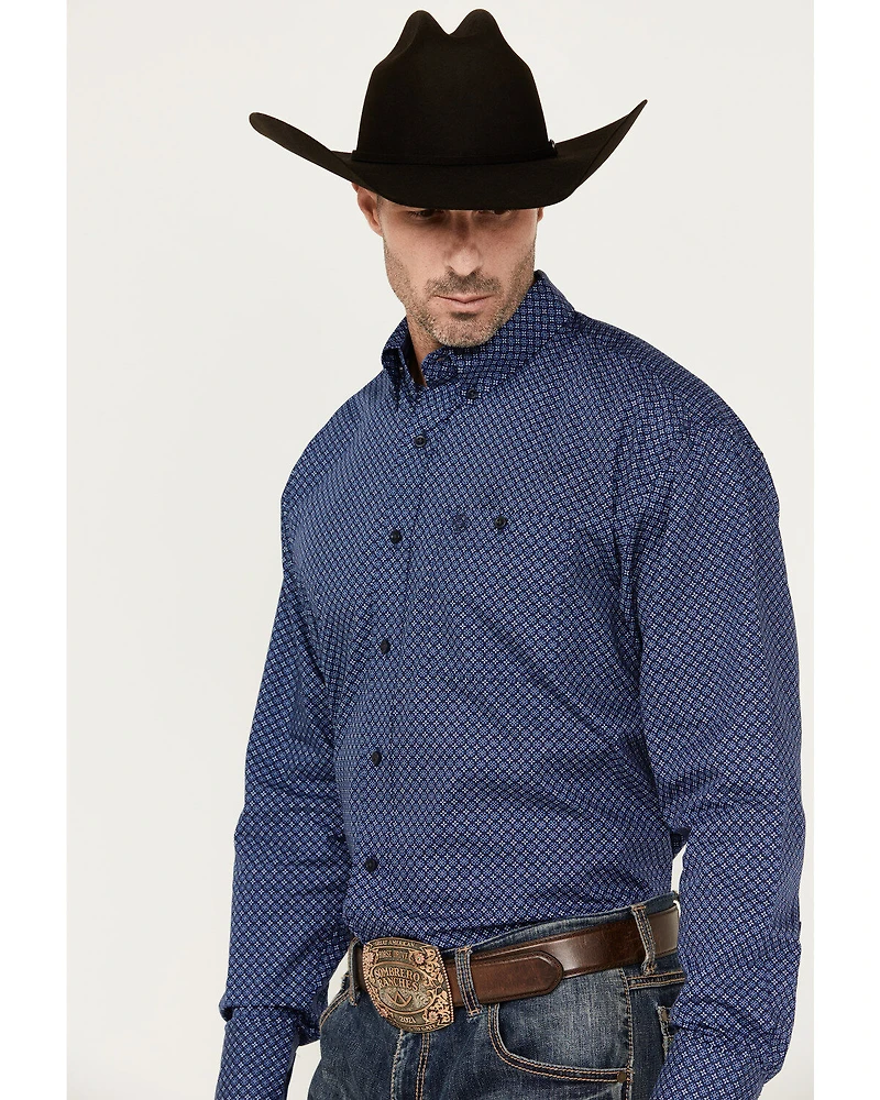George Strait by Wrangler Men's Geo Print Long Sleeve Button-Down Western Shirt
