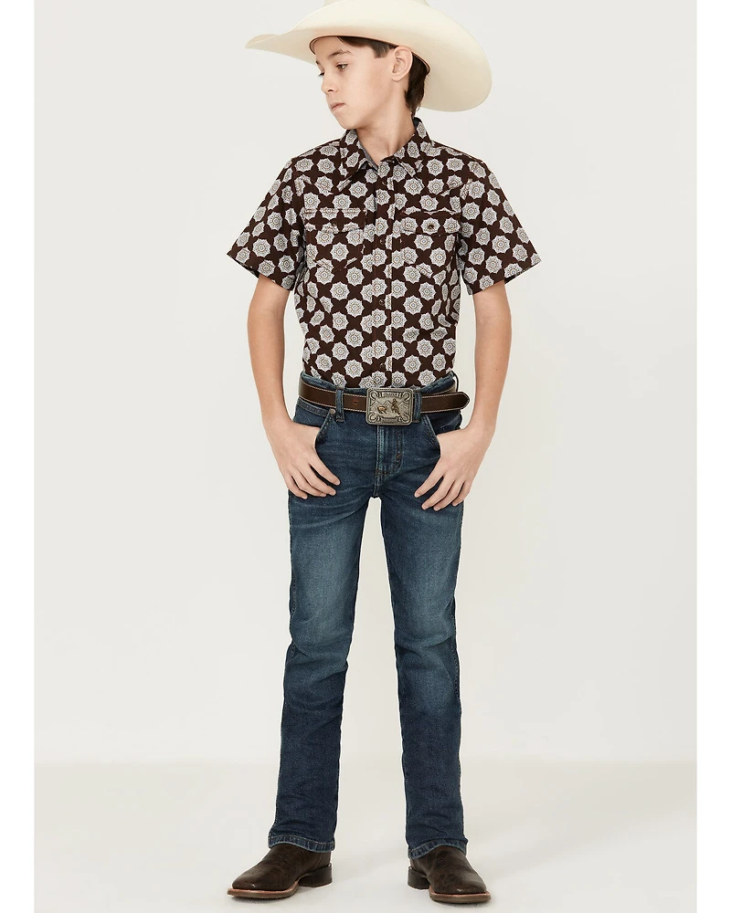 Cody James Boys' Medallion Print Short Sleeve Snap Western Shirt