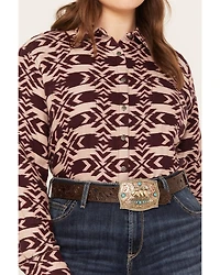 Ariat Women's Billie Jean Southwestern Jacquard Print Long Sleeve Button-Down Shirt - Plus