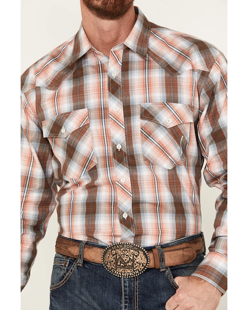 Resistol Men's Frank Ombre Plaid Print Long Sleeve Button-Down Western Shirt